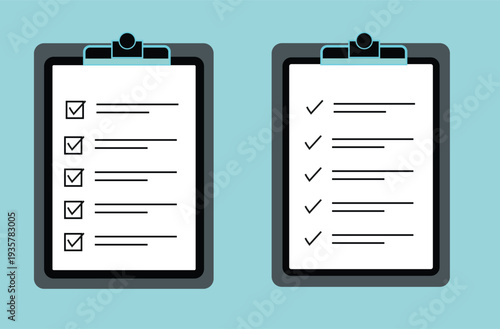 Checklist Clipboard Icons with Task List, Checkmarks and Document Verification Concept Illustration
