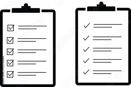 Checklist Clipboard Icons with Checkmark Task List and Document Verification Concept Illustration