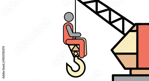 Man Sitting on Crane Hook.