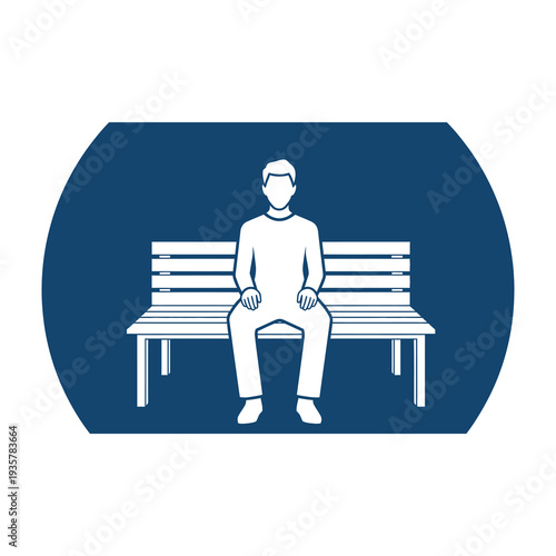 Lonely person sitting on a bench against a blue background