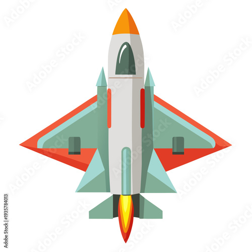Modern fighter jet in flight with vibrant orange and gray design