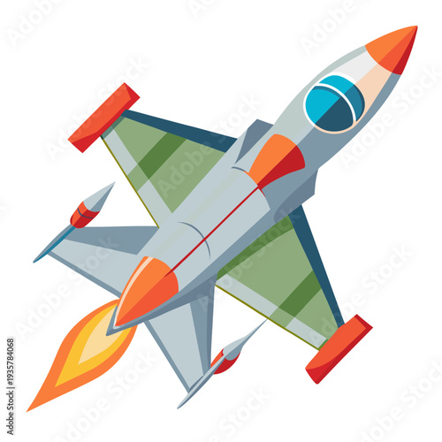 Military jet fighter in flight with afterburner ignition