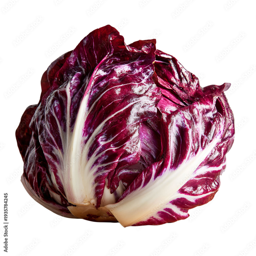 Obraz premium PNG of Fresh red radicchio with vibrant purple hues and crisp white veins.