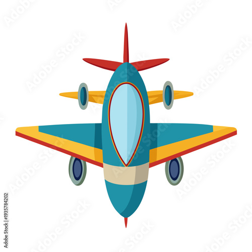 Vibrant cartoon airplane in flight with colorful wings