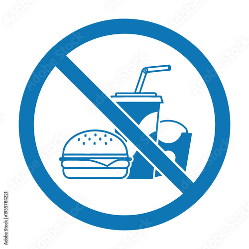 Blue no symbol restricts junk food consumption with burger soda and fries