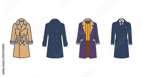 Overcoat Line art vector set creative bold tone