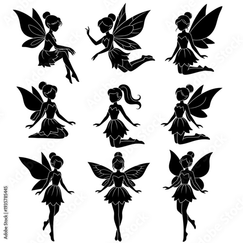 Fairy Silhouette Collection – Magical Flying Pixie Vector Icon Set