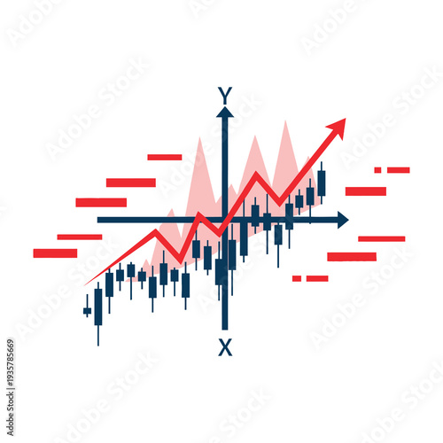 Financial chart illustrates market growth with candlestick patterns