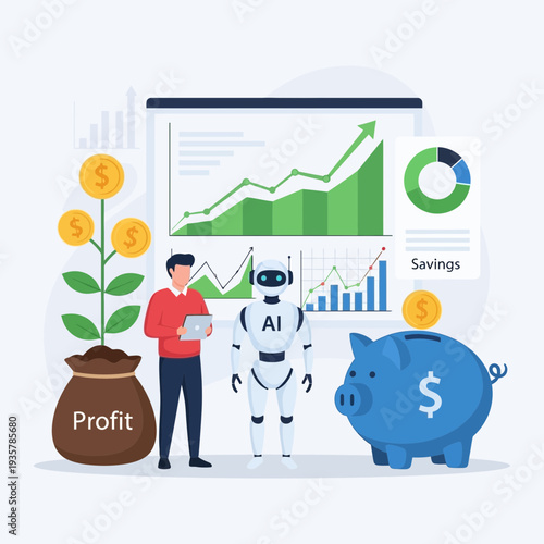 AI Financial Growth Illustration – Artificial Intelligence Business Analytics and Profit Investment Concept