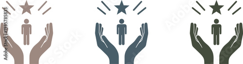 Three illustrations of hands holding magic wands with stars