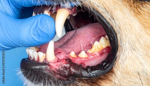 Dogs Dental Health Exam - A Close-Up View of Teeth and Gums.