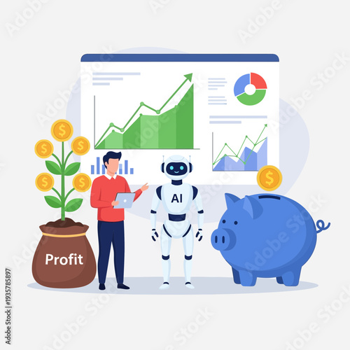 AI Financial Growth Illustration – Artificial Intelligence Business Analytics and Profit Investment Concept