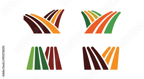 Farm field rows Line art modern soft tone illustration