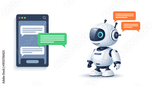 Robot with speech bubbles.