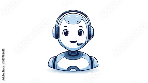 Robot Wearing Headset Smiling.