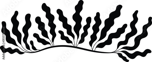 Seaweed silhouette illustration, underwater plant artwork, marine botanical design, organic ocean graphic, black decorative pattern, aquatic nature-inspired 