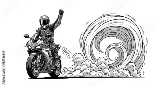 Motorcyclist Riding Motorcycle Fast.