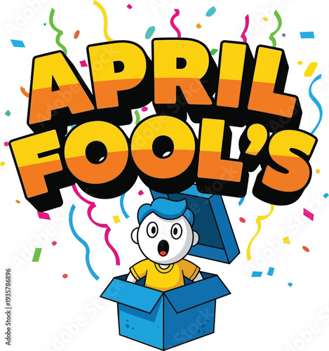 April fool's day cartoon character emerging from box silhouette