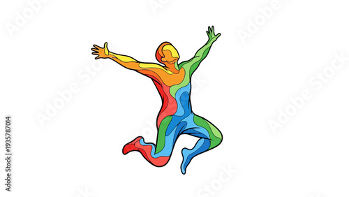 Man in colorful bodysuit jumping.