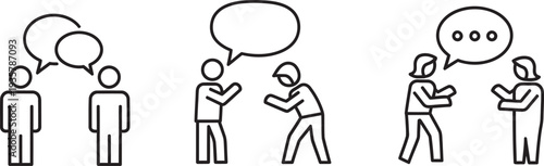Stick figure illustrations of people communicating in different ways