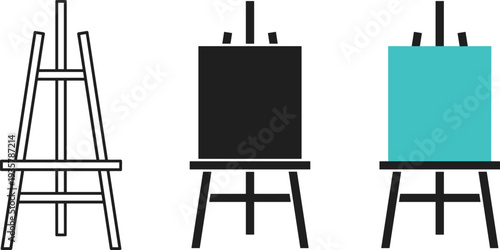 Artist easel icon set with blank canvas painting stand studio art equipment minimal vector illustration collection