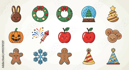 Festive holiday season decorative vector elements