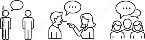 Simple line drawings of people communicating