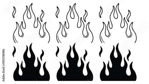 Vector illustration set of fire flames with abstract flame elements and burning heat design on background