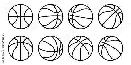 vector-style illustration featuring eight basketballs icon design  