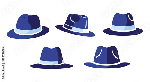 Fedora Line art vector set abstract bold color illustration