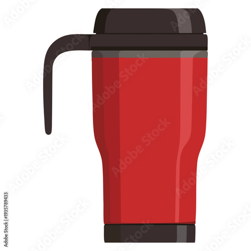 Modern thermo cup travel mug thermos isolated on white background, vector illustration in flat style for beverage container and drinkware concept