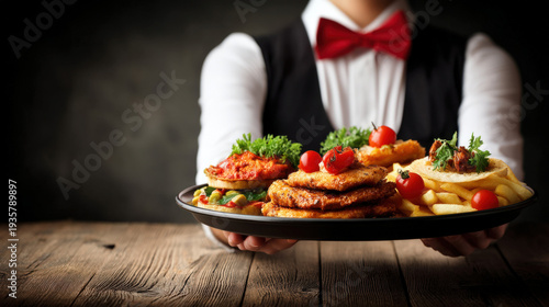 A waiter holding a restaura...