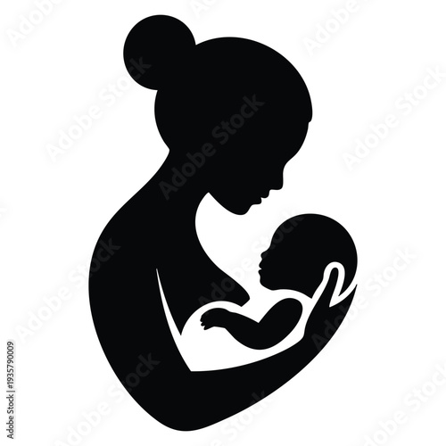 Mother and child pictogram showing woman breastfeeding her child, flat style vector illustration isolated on white background for healthcare and family design