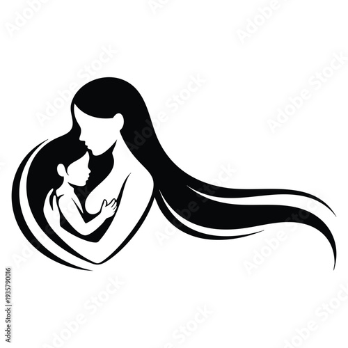 Mother and baby symbol silhouette suitable for family love icon, maternity care graphic and parent child bonding themed design