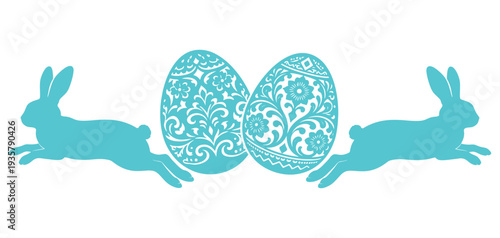 Vector illustration of a cyan easter bunny