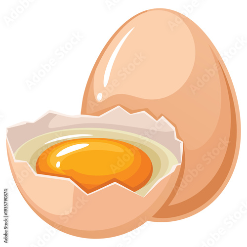 Food themed illustration of cracked egg with yolk ideal for culinary art cooking tutorials baking and ingredient focused designs
