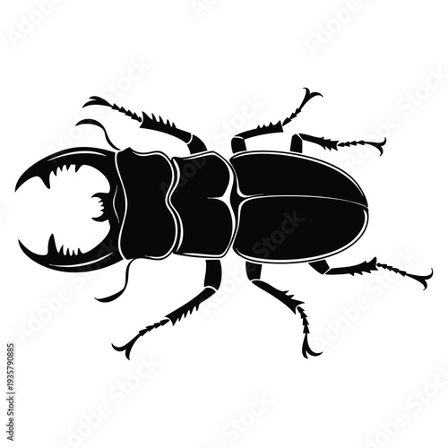 Forest insect stag beetle with large mandibles symbol vector black silhouette design for nature themes
