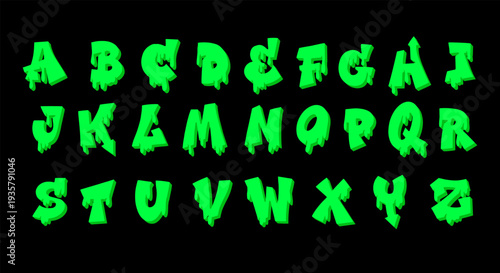 Glow in the Dark Alphabet - Spooky Green Slime Horror Font on Black Background