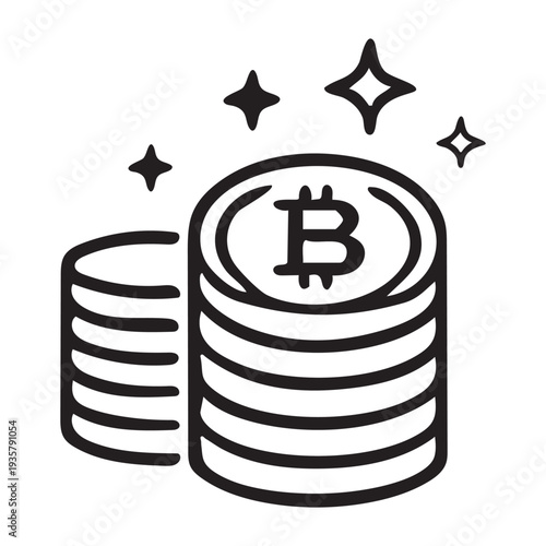 Crypto Coins Stack Icon  (Stacked Bitcoin coins – Digital asset  Investment concept)