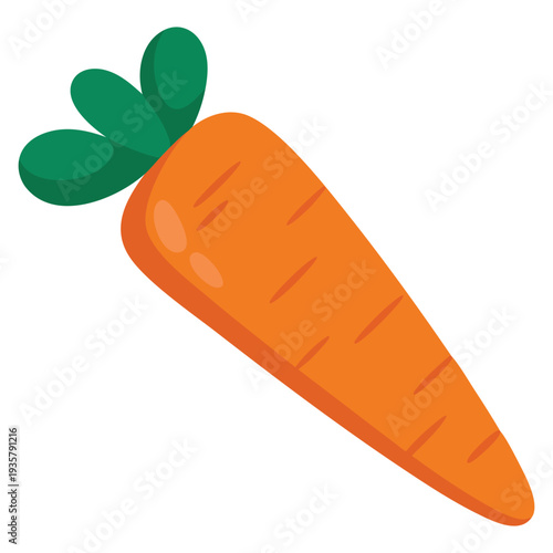 Fresh carrot icon in cartoon vector style representing child care product and pediatric dentistry concept, ideal for healthy nutrition and dental care themes