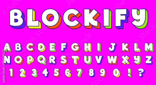 Blockify Font - Colorful 3D Block Letters Alphabet with Rainbow Effect on Pink Background