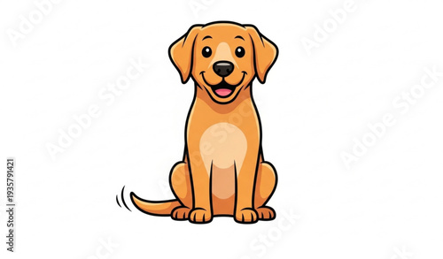 Cheerful Labrador Retriever Sitting Cartoon Vector Illustration Cute Friendly Dog Isolated on White Background