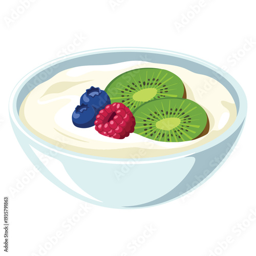 Fruit yogurt in a bowl illustration design element suitable for healthy breakfast menu design dairy product packaging and nutrition themed visuals