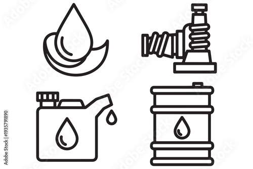 A set of oil and lubricant icons on a white background