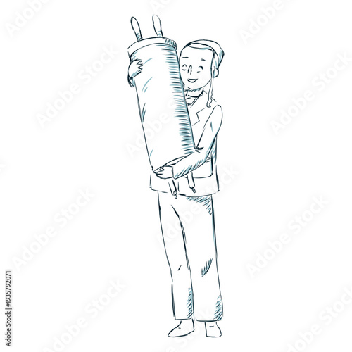 Boy jewish roll scroll line