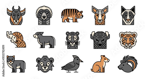 Animal Faces Collection Illustration.