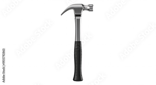 Metal Hammer With Black Rubber Grip Isolated on White Background