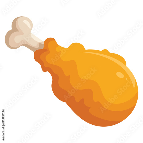 Golden fried chicken drumstick illustration showing crispy coating and tasty fast food menu object concept