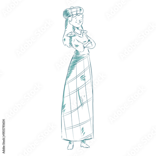 Woman scottish skirt cap hat line