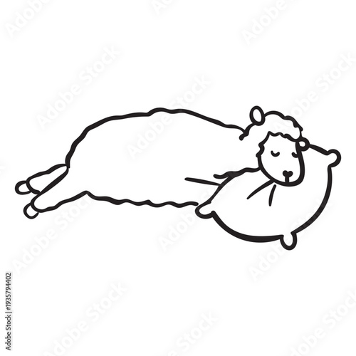 Cute llama sleeping outline